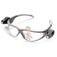 Очки открытые защитные, зеркально-синии, с покрытием AS/AF против царапин и запотевания - Открытые очки с двумя светодиодными фонариками направленного света