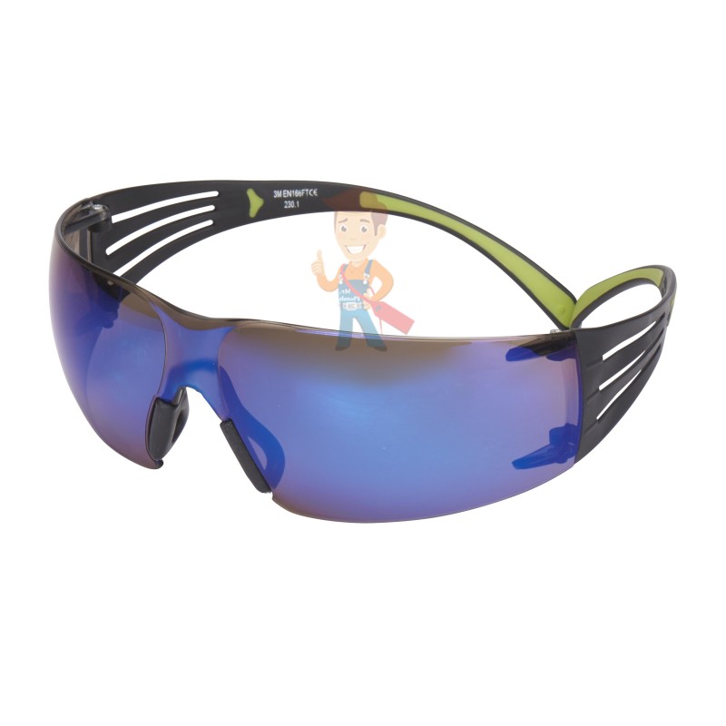 Очки открытые защитные, зеркально-синии, с покрытием AS/AF против царапин и запотевания